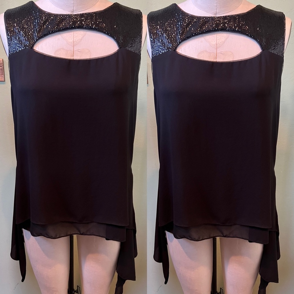 Mini black sequins open blouse with flowing bottom